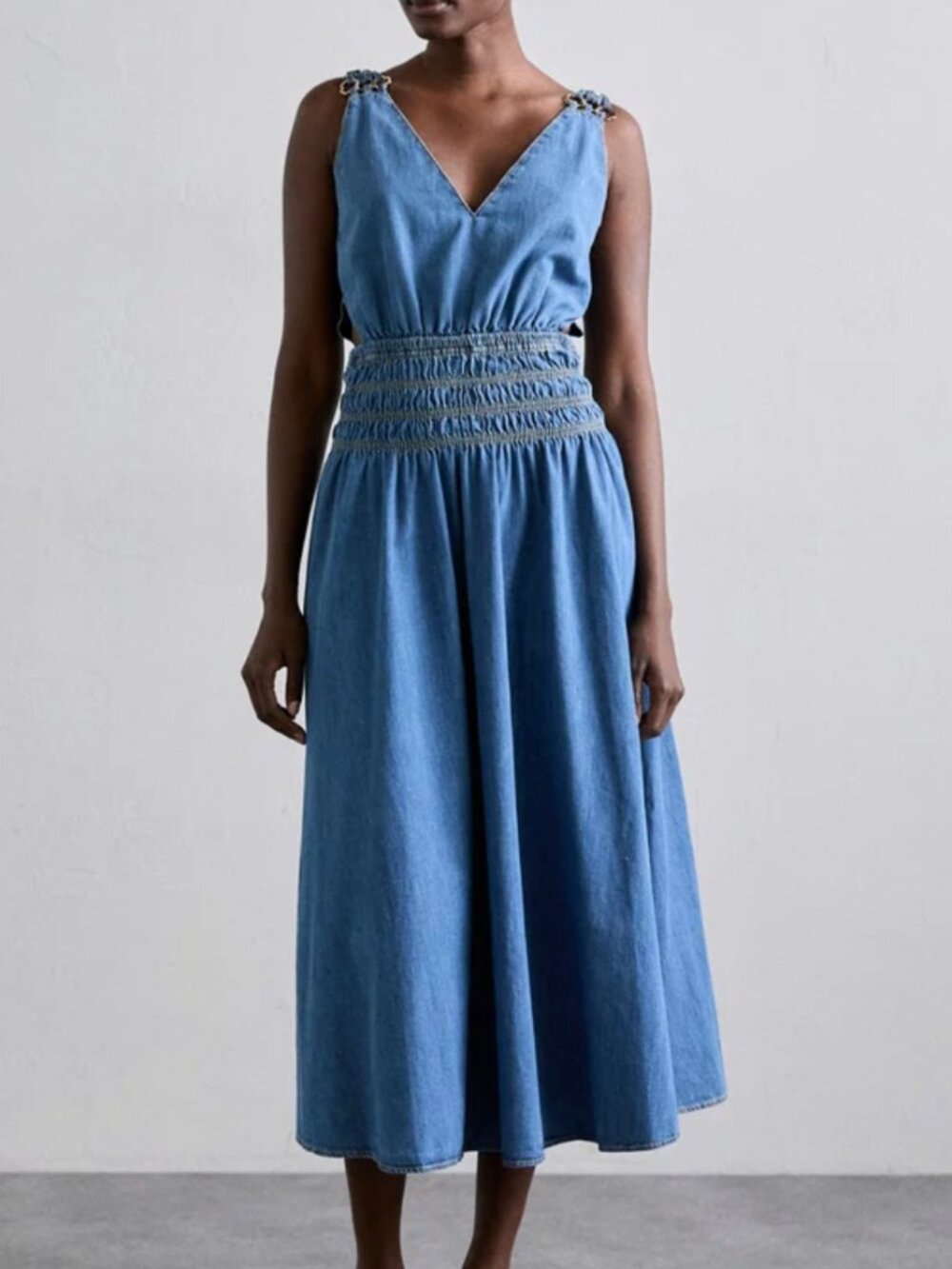 MAJE Denim Cut Out Maxi Dress - Blue - Size 42 ( 12 )